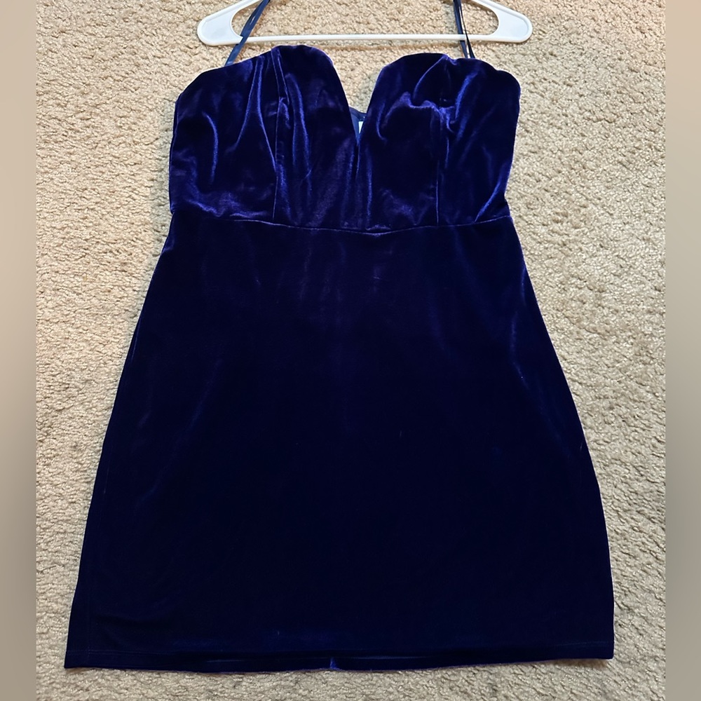 Superdown Cobalt Blue Velvet Dress Large Deep V Mini Club strapless